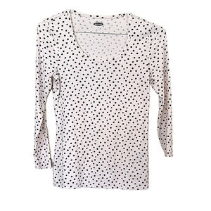 Women's Soft Cream Scoop Neck Black Polka Dot Top Slim Fit Ribbed Medium NEW!